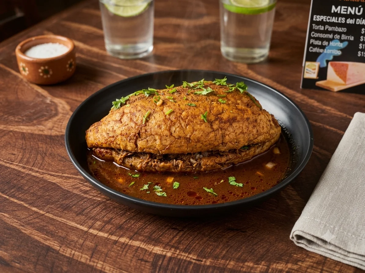 Torta ahogada de birria